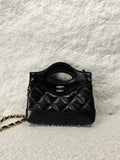 Chanel 31 Bag Super Mini Black Shiny Calfskin Gold‑Tone Hardware Pre‑Owned Top Handle Chain Crossbody