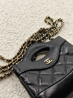 Chanel 31 Bag Super Mini Black Shiny Calfskin Gold‑Tone Hardware Pre‑Owned Top Handle Chain Crossbody
