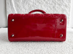 Christian Dior Lady Dior Medium Red Patent Cannage Silver‑Tone Hardware Pre‑Owned Top Handle Handbag