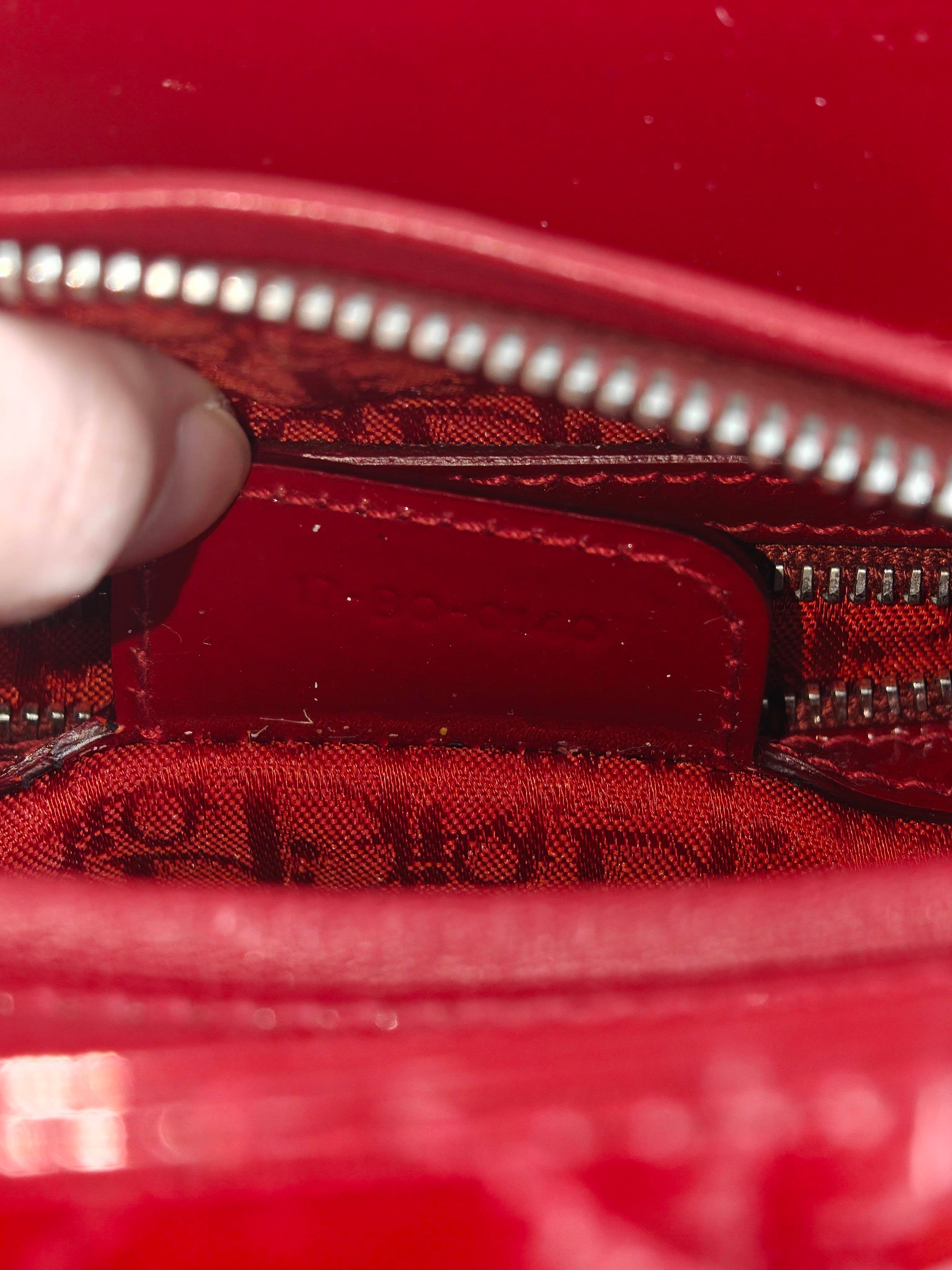 Christian Dior Lady Dior Medium Red Patent Cannage Silver‑Tone Hardware Pre‑Owned Top Handle Handbag