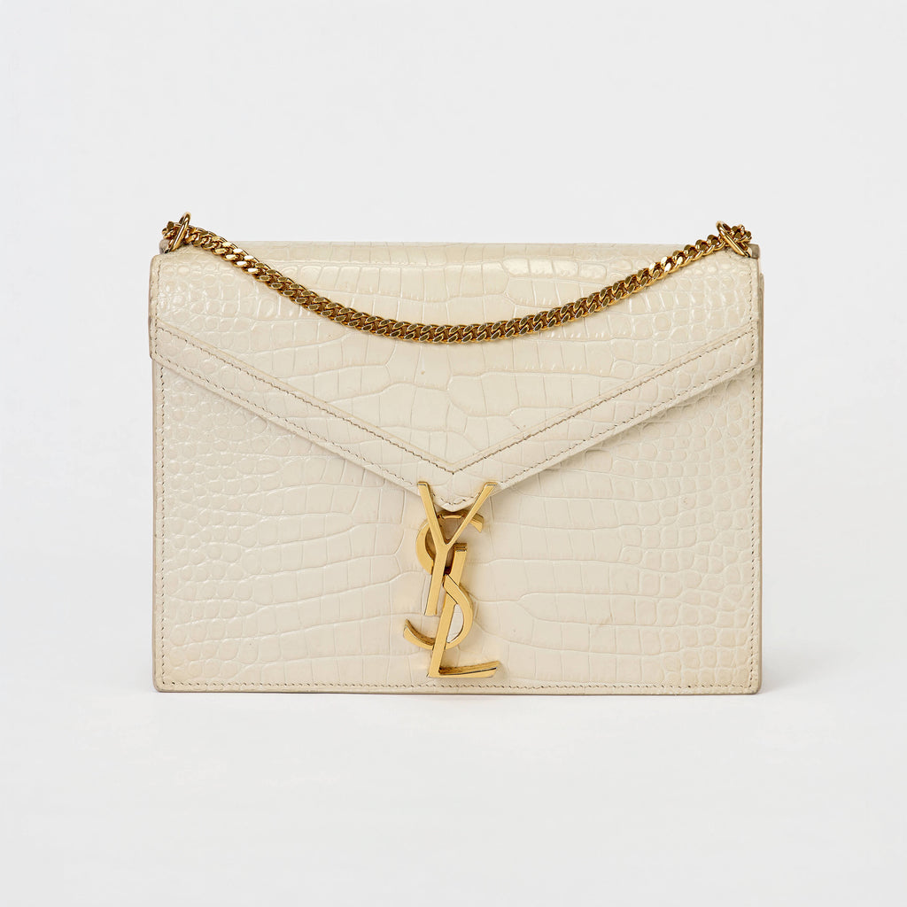 YSL Saint Laurent Cassandra Bag Cream Croc‑Embossed Leather Gold‑Tone Hardware