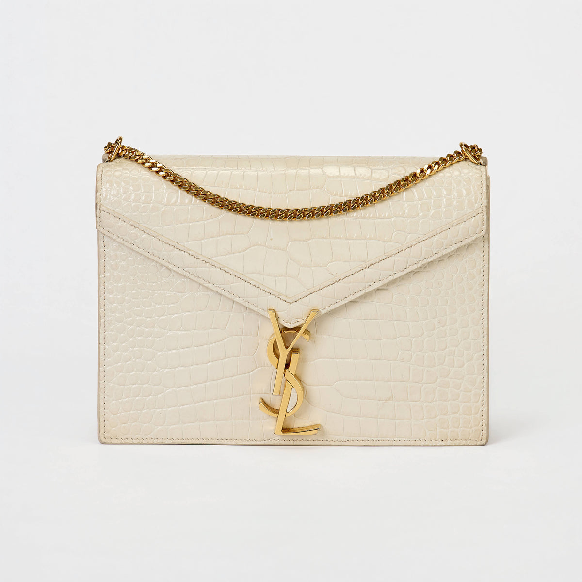 YSL Saint Laurent Cassandra Bag Cream Croc‑Embossed Leather Gold‑Tone Hardware