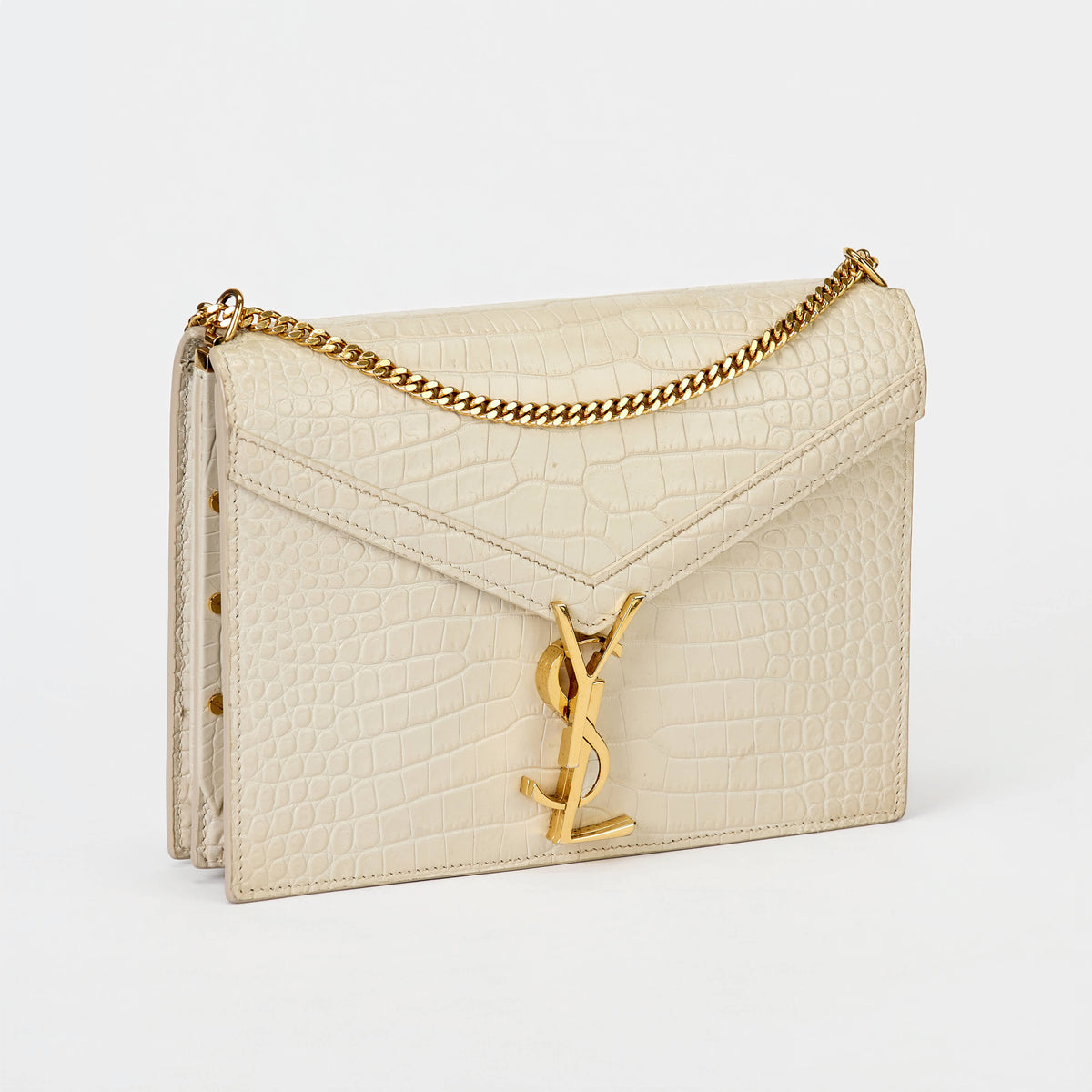 YSL Saint Laurent Cassandra Bag Cream Croc‑Embossed Leather Gold‑Tone Hardware
