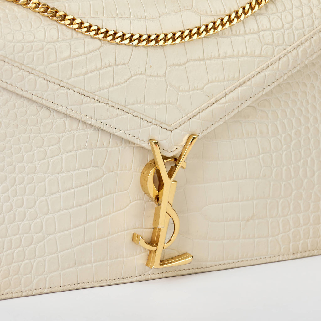 YSL Saint Laurent Cassandra Bag Cream Croc‑Embossed Leather Gold‑Tone Hardware