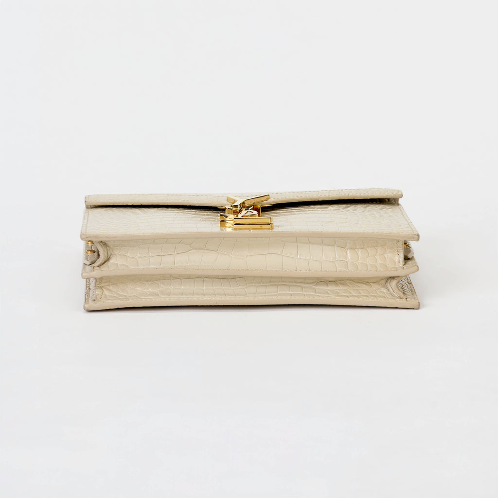 YSL Saint Laurent Cassandra Bag Cream Croc‑Embossed Leather Gold‑Tone Hardware