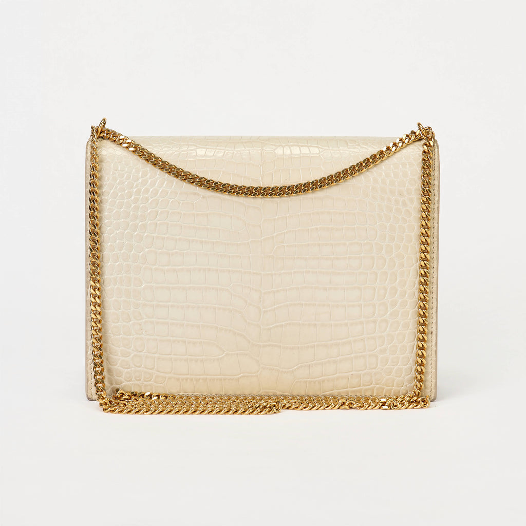 YSL Saint Laurent Cassandra Bag Cream Croc‑Embossed Leather Gold‑Tone Hardware