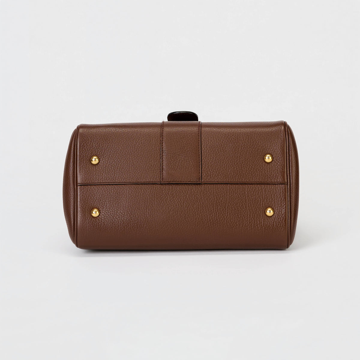 Delvaux Brillant MM Brown Grained Leather Gold Hardware Top‑Handle Bag with Strap