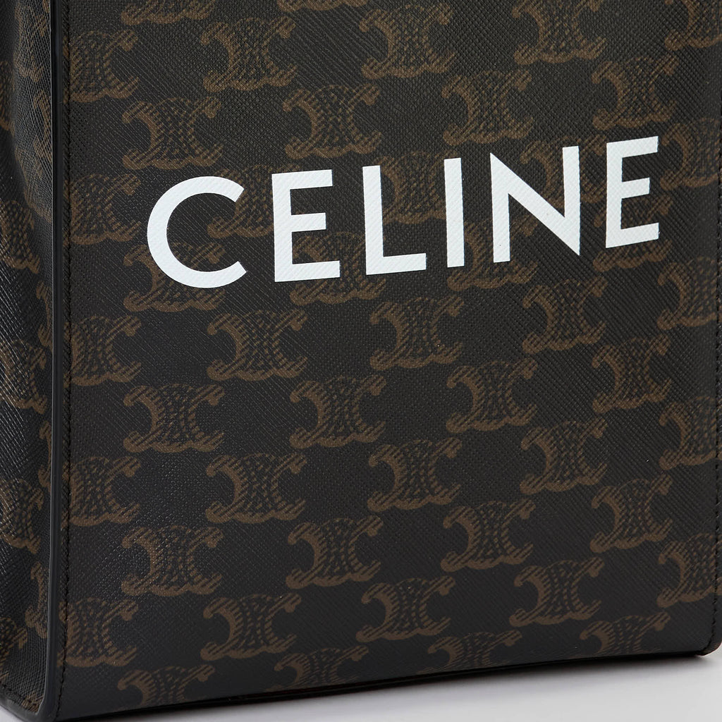 Celine Mini Vertical Cabas Tote Triomphe Canvas Tan Leather Trim With Strap