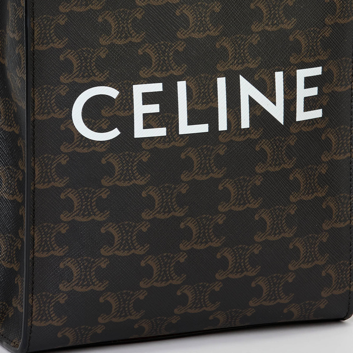 Celine Mini Vertical Cabas Tote Triomphe Canvas Tan Leather Trim With Strap