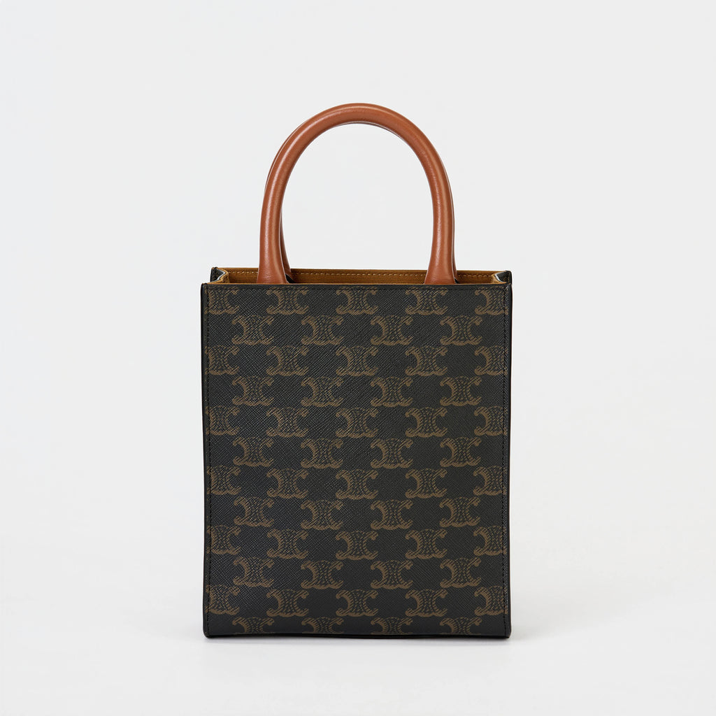 Celine Mini Vertical Cabas Tote Triomphe Canvas Tan Leather Trim With Strap