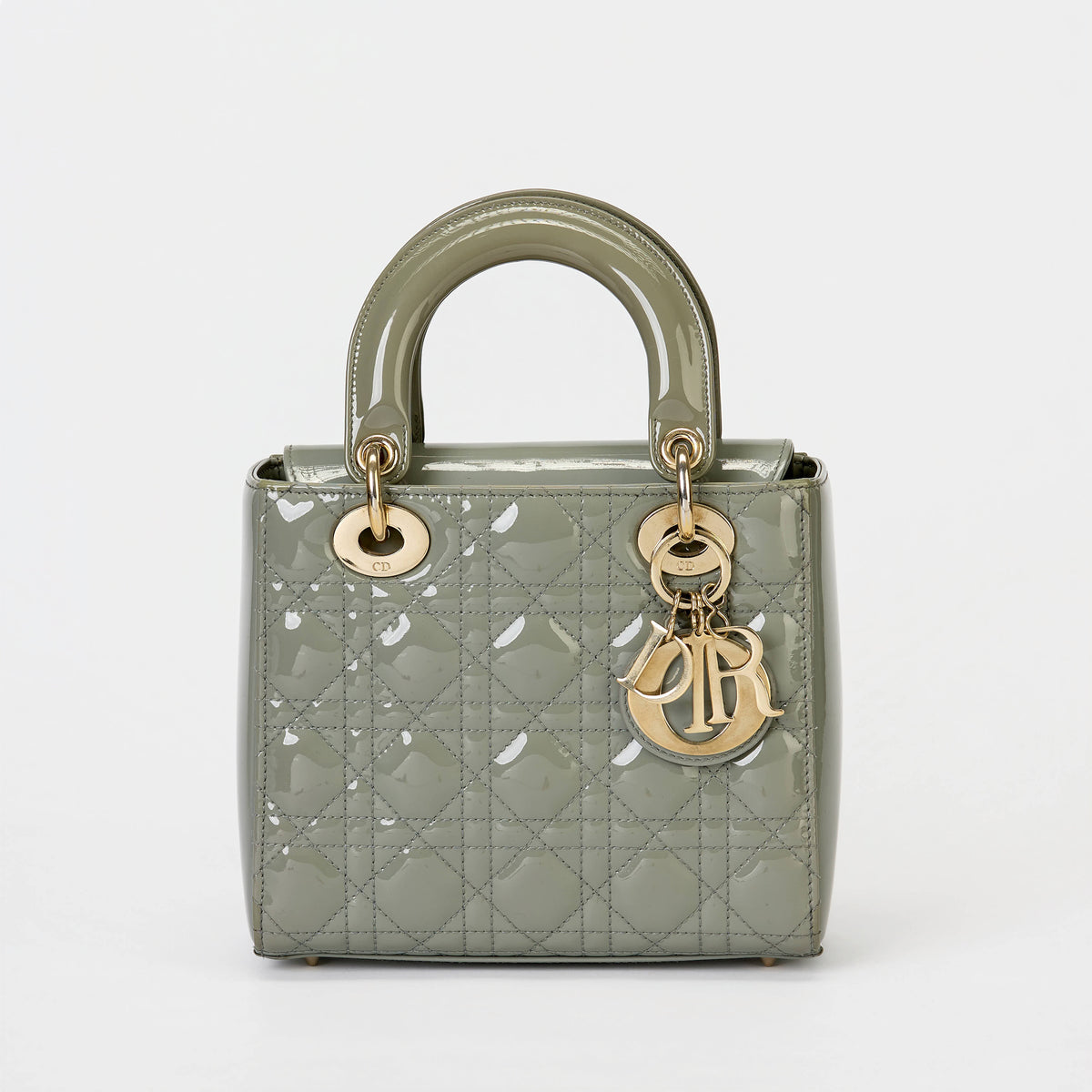 Dior Small Lady Dior Bag Sage Green Patent Cannage Leather Gold‑Tone Hardware With Strap