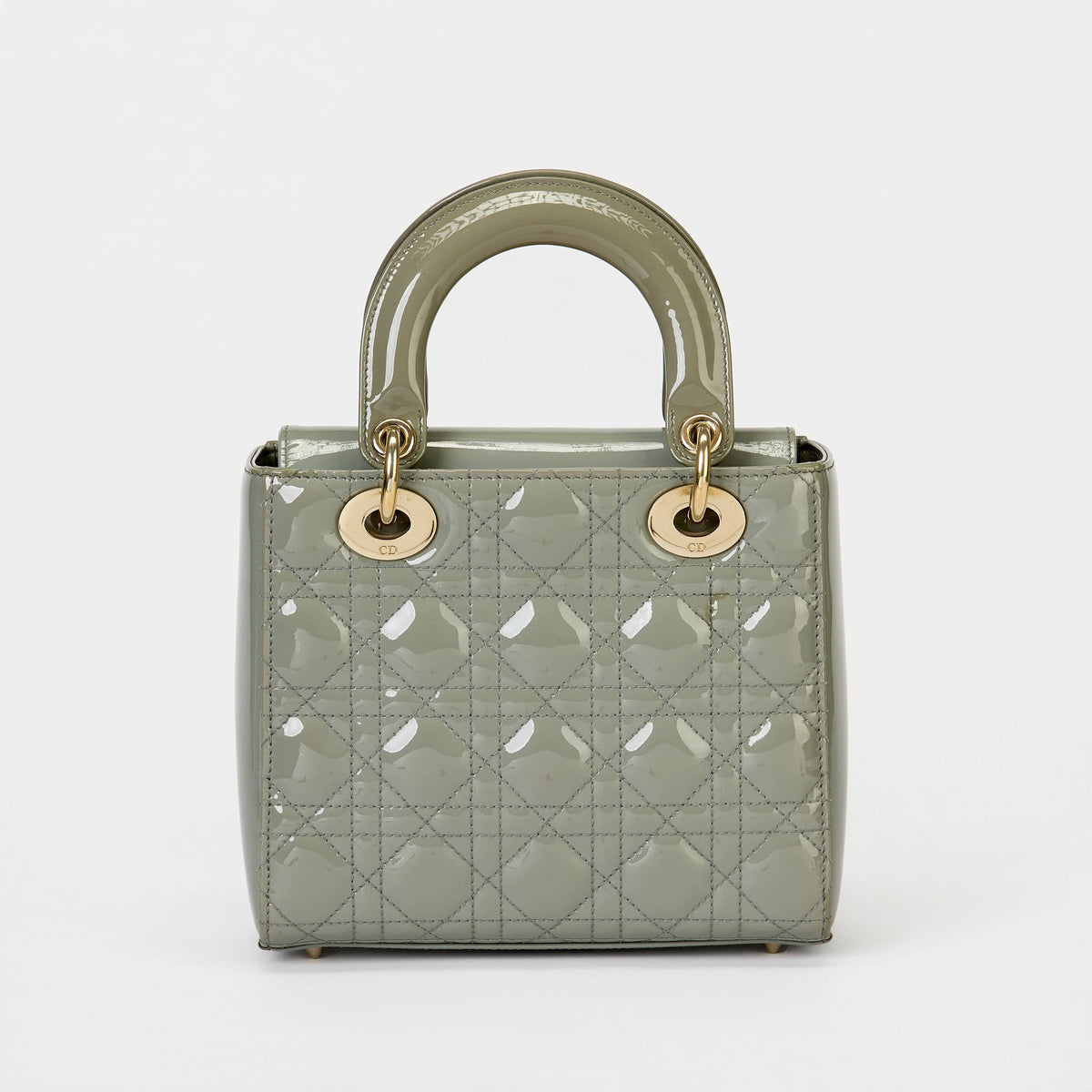 Dior Small Lady Dior Bag Sage Green Patent Cannage Leather Gold‑Tone Hardware With Strap