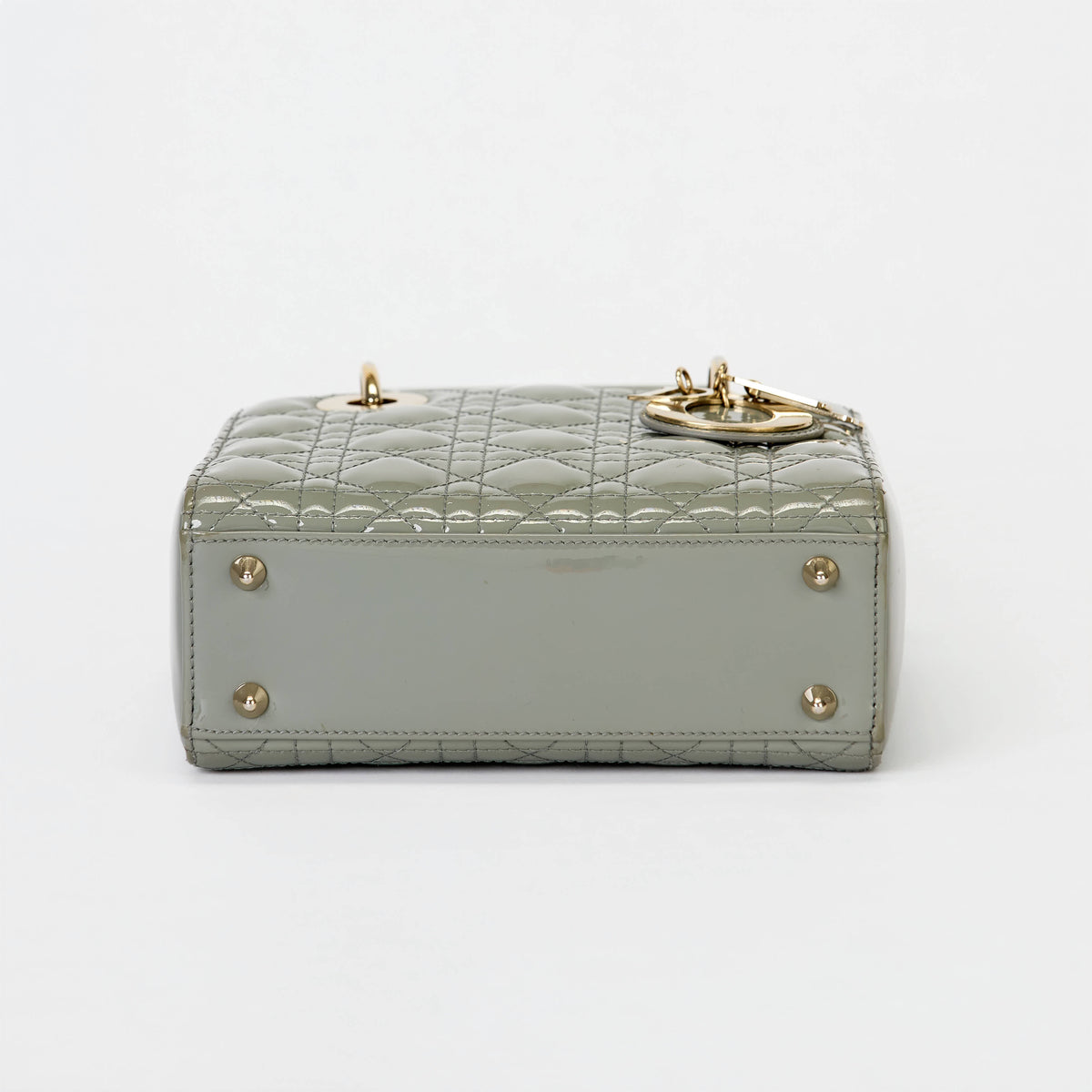 Dior Small Lady Dior Bag Sage Green Patent Cannage Leather Gold‑Tone Hardware With Strap