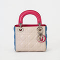 Dior Small Lady Dior Bag Tri‑Color Cannage Calfskin Leather Silver‑Tone Hardware With Strap