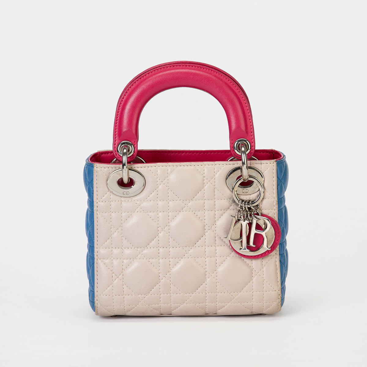 Dior Small Lady Dior Bag Tri‑Color Cannage Calfskin Leather Silver‑Tone Hardware With Strap