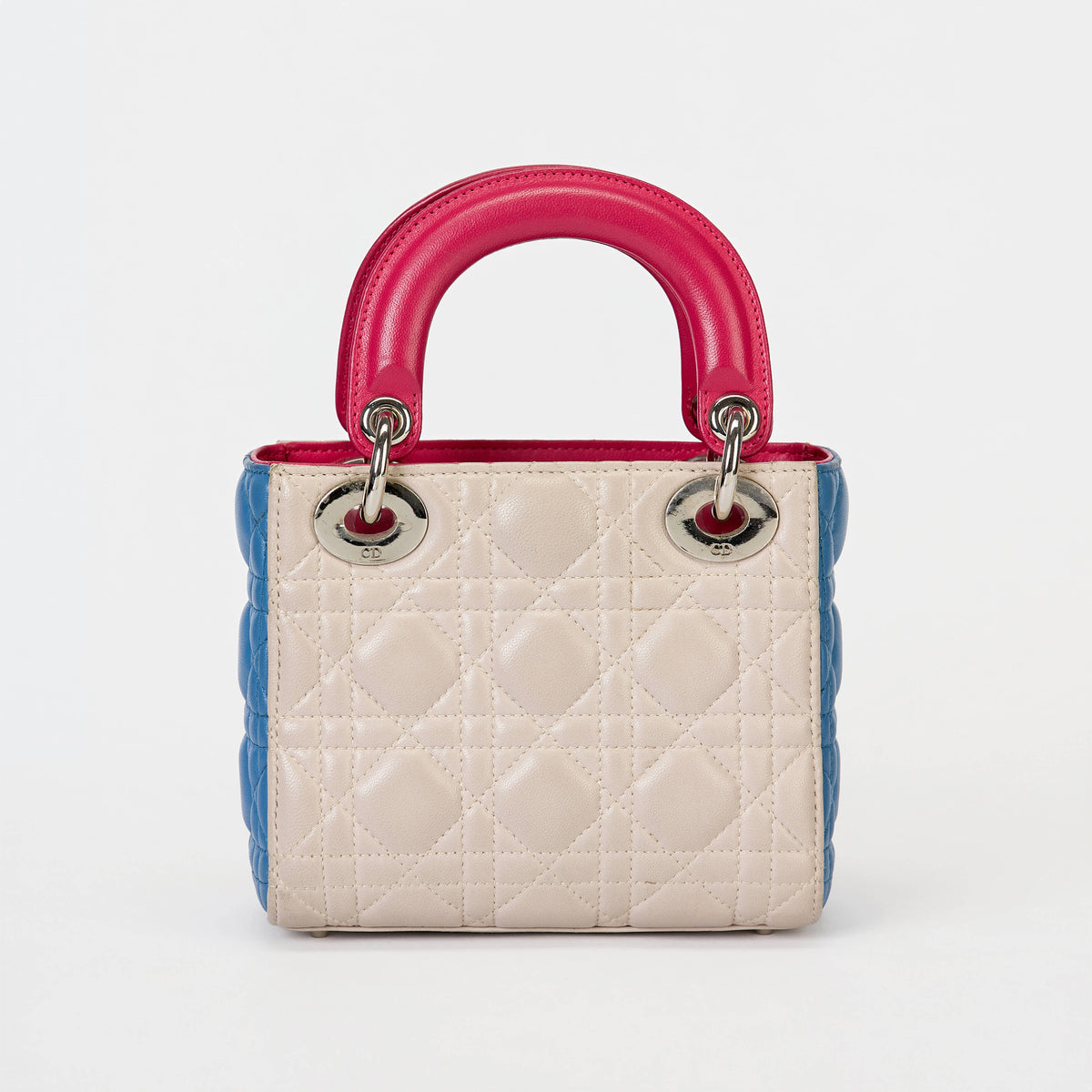 Dior Small Lady Dior Bag Tri‑Color Cannage Calfskin Leather Silver‑Tone Hardware With Strap