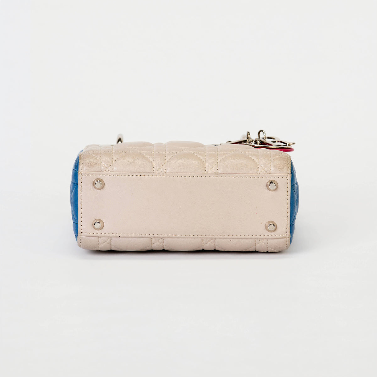 Dior Small Lady Dior Bag Tri‑Color Cannage Calfskin Leather Silver‑Tone Hardware With Strap