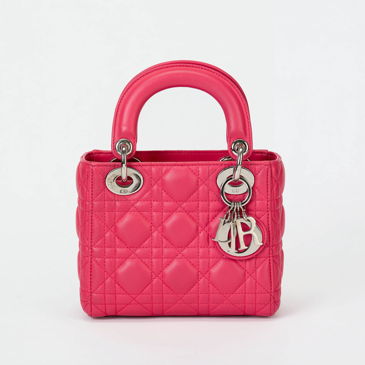 Dior Small Lady Dior Bag Bright Pink Cannage Calfskin Leather Silver‑Tone Hardware With Strap