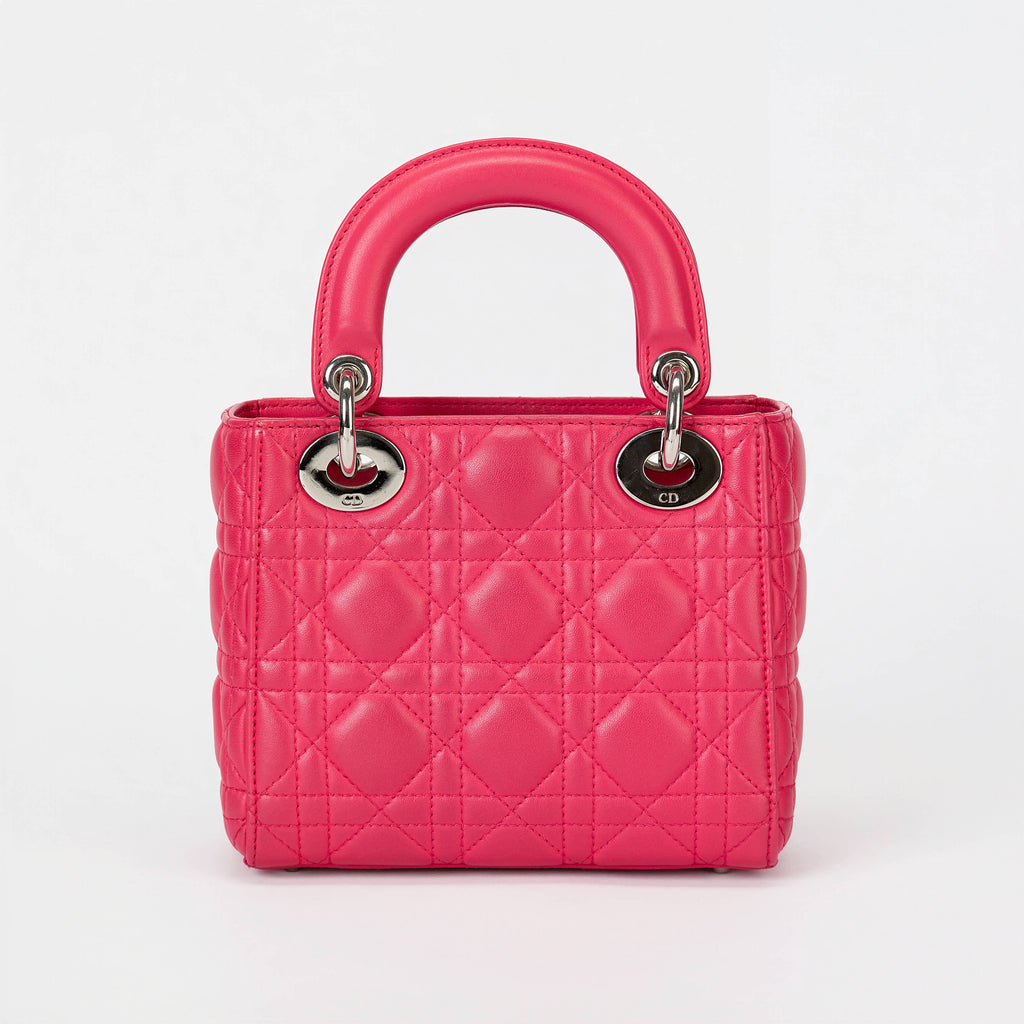 Dior Small Lady Dior Bag Bright Pink Cannage Calfskin Leather Silver‑Tone Hardware With Strap
