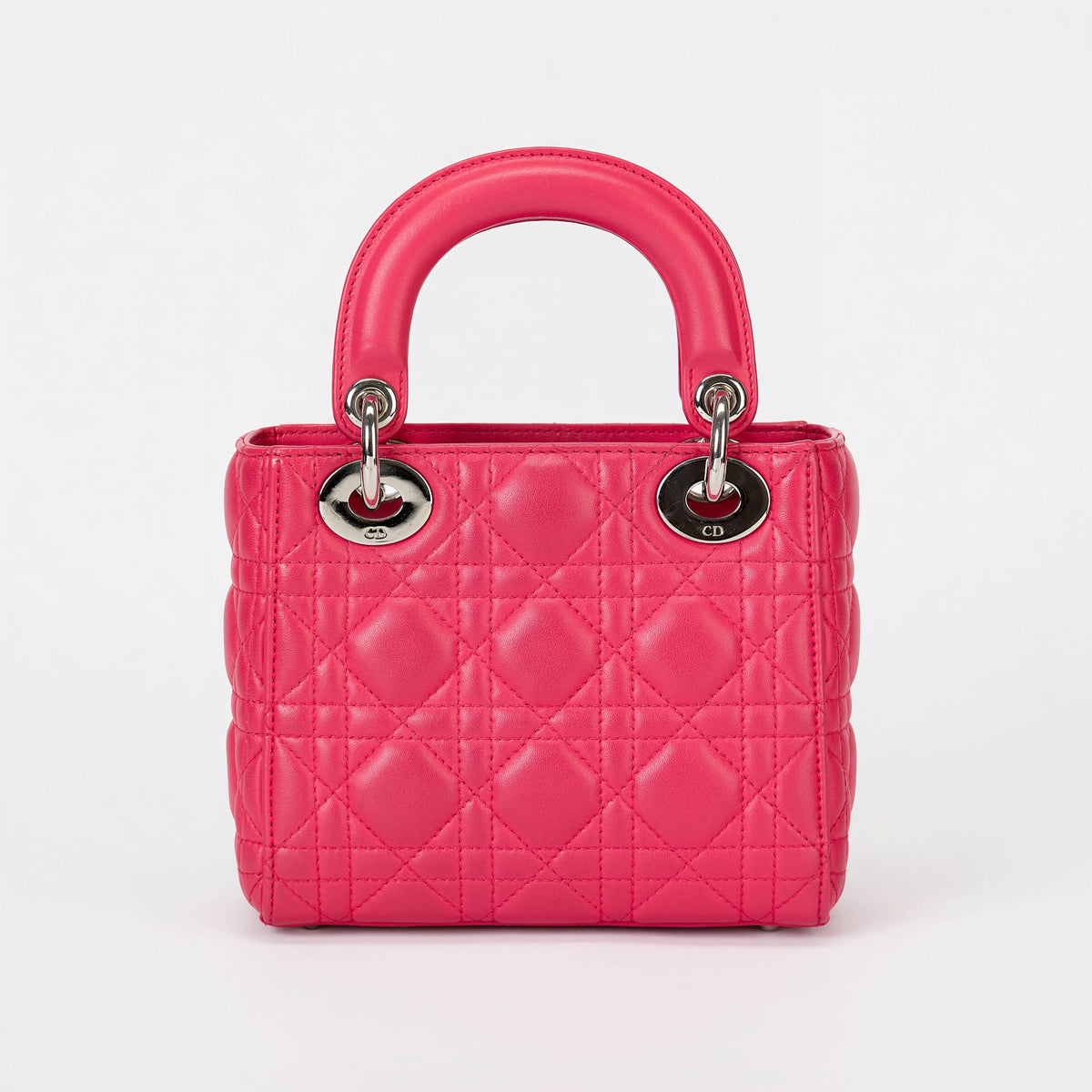 Dior Small Lady Dior Bag Bright Pink Cannage Calfskin Leather Silver‑Tone Hardware With Strap