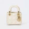 Dior Micro Lady Dior Bag Off‑White Cannage Calfskin Leather Gold‑Tone Hardware With Strap
