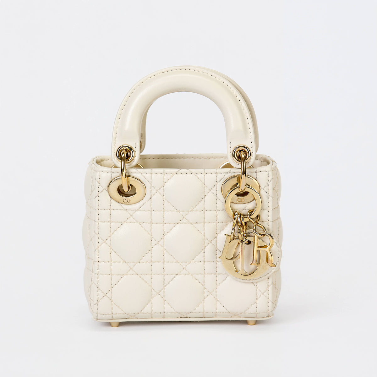 Dior Micro Lady Dior Bag Off‑White Cannage Calfskin Leather Gold‑Tone Hardware With Strap