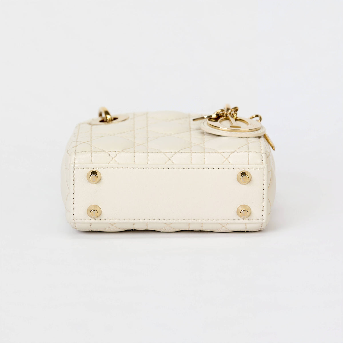 Dior Micro Lady Dior Bag Off‑White Cannage Calfskin Leather Gold‑Tone Hardware With Strap