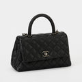 Chanel Small Coco Handle Flap Bag Black Quilted Caviar Leather