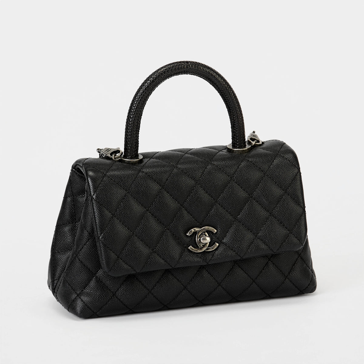 Chanel Small Coco Handle Flap Bag Black Quilted Caviar Leather