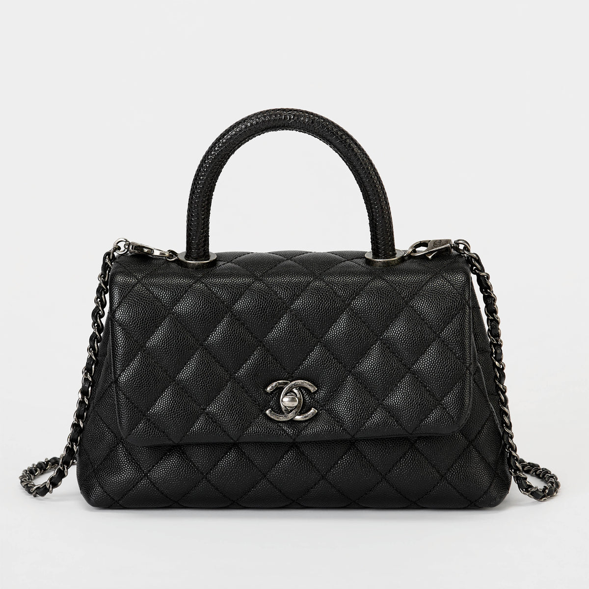Chanel Small Coco Handle Flap Bag Black Quilted Caviar Leather