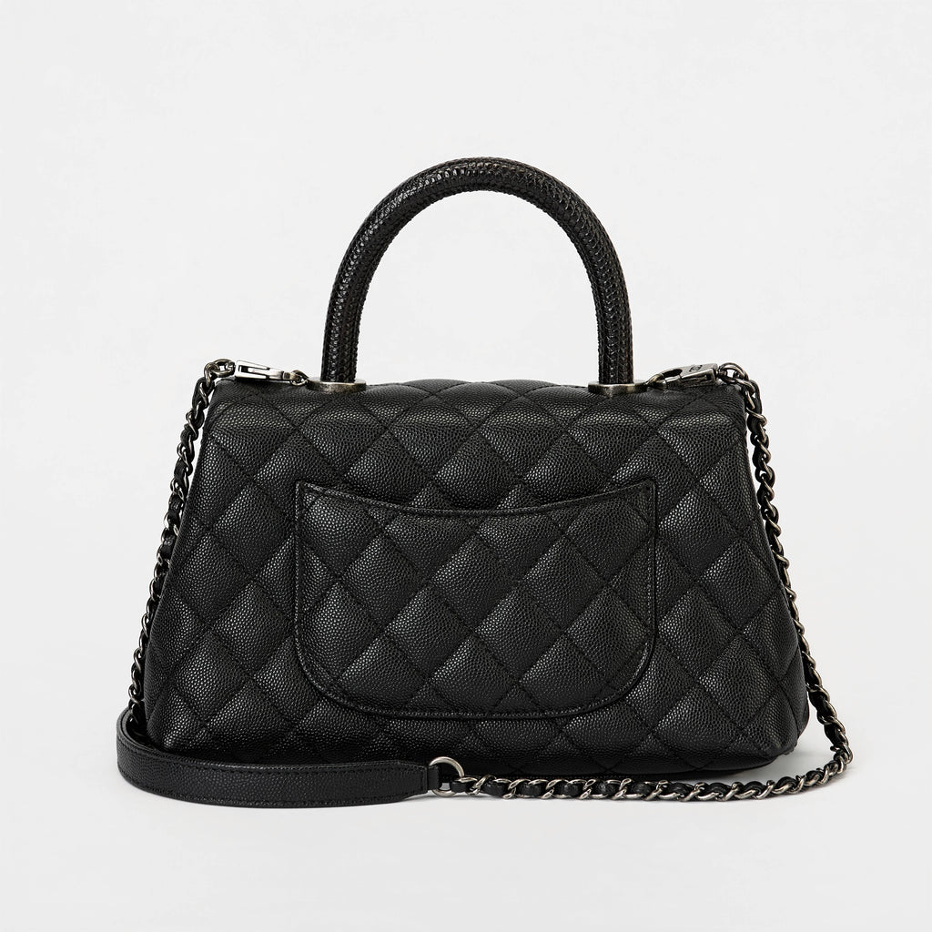 Chanel Small Coco Handle Flap Bag Black Quilted Caviar Leather