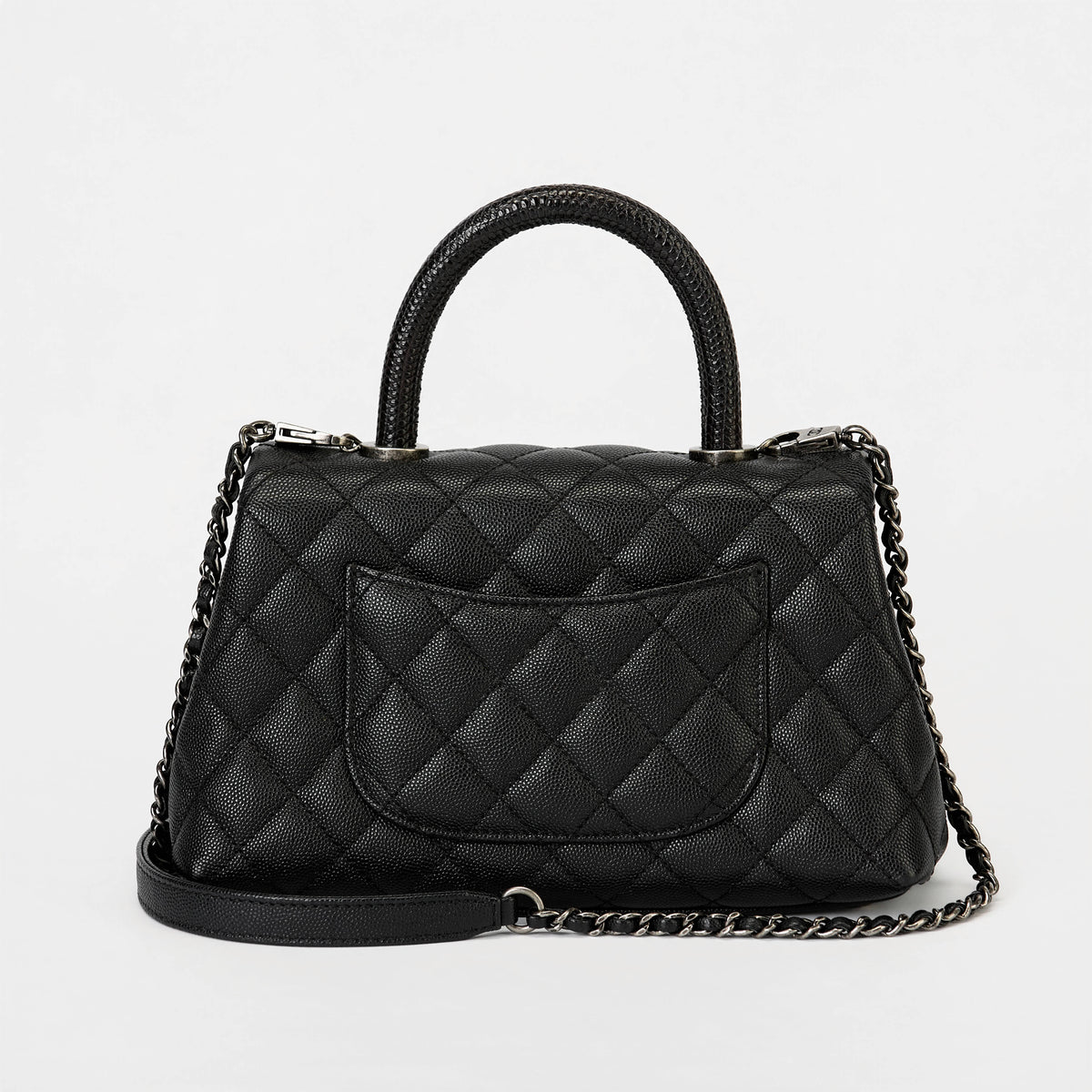 Chanel Small Coco Handle Flap Bag Black Quilted Caviar Leather