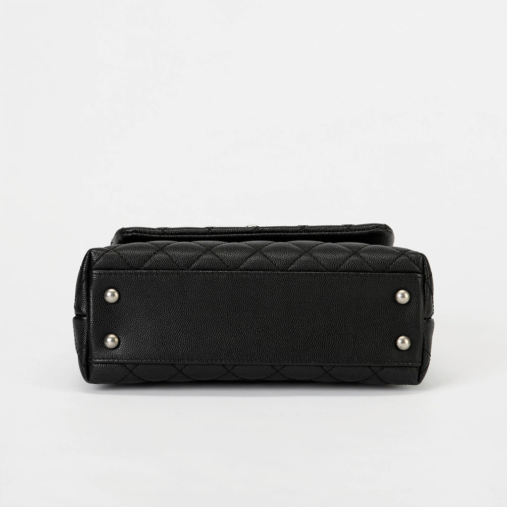 Chanel Small Coco Handle Flap Bag Black Quilted Caviar Leather