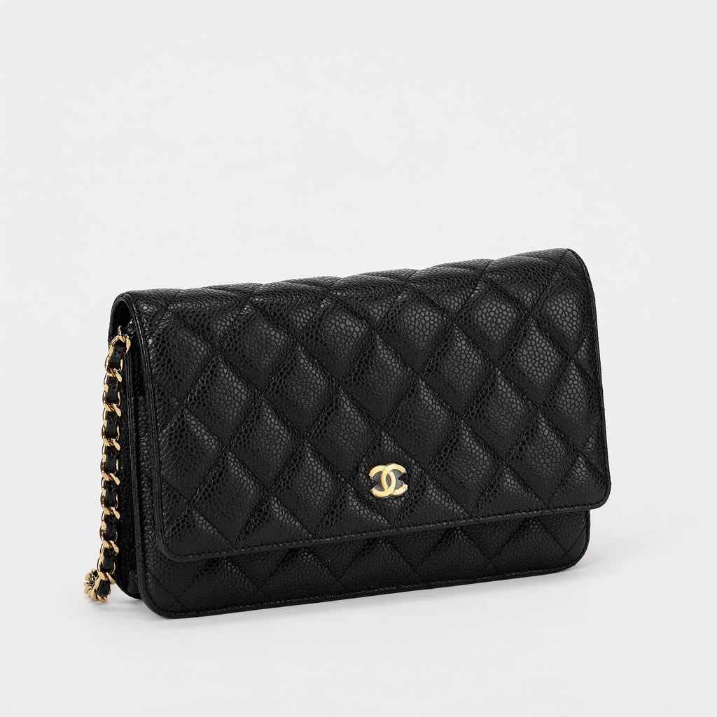 Chanel Wallet On Chain WOC Black Quilted Caviar Leather Gold Hardware