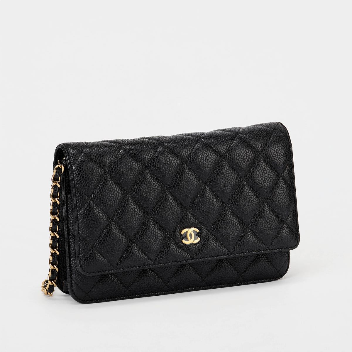 Chanel Wallet On Chain WOC Black Quilted Caviar Leather Gold Hardware