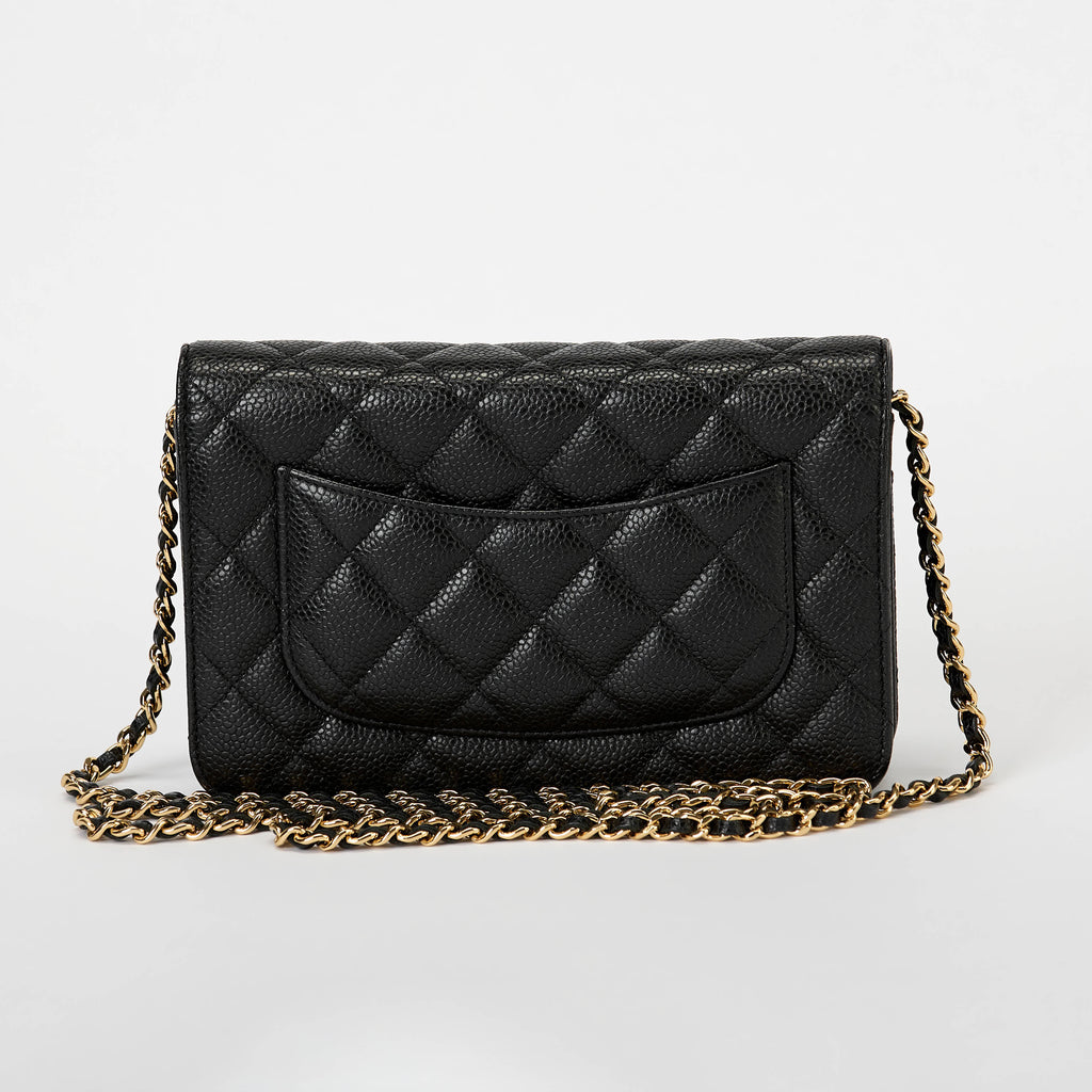 Chanel Wallet On Chain WOC Black Quilted Caviar Leather Gold Hardware