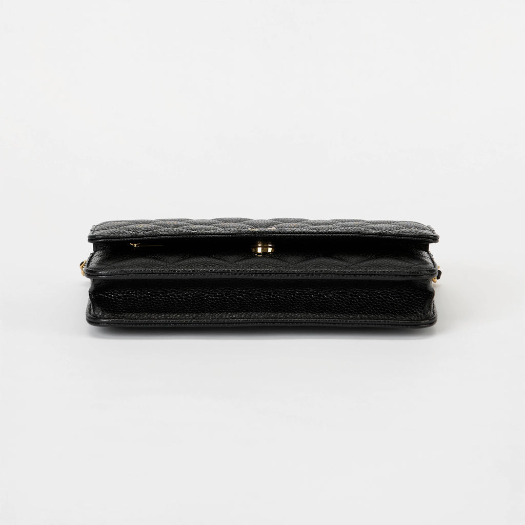 Chanel Wallet On Chain WOC Black Quilted Caviar Leather Gold Hardware