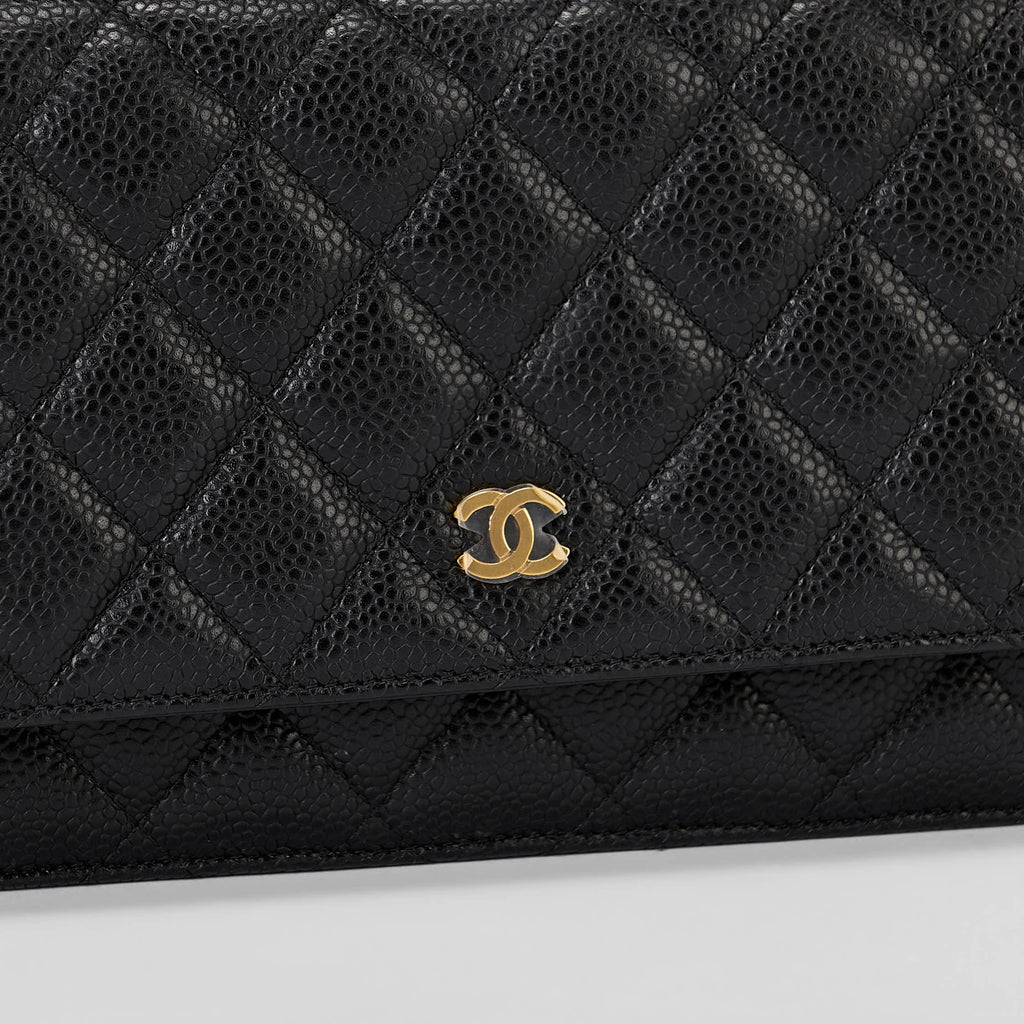 Chanel Wallet On Chain WOC Black Quilted Caviar Leather Gold Hardware