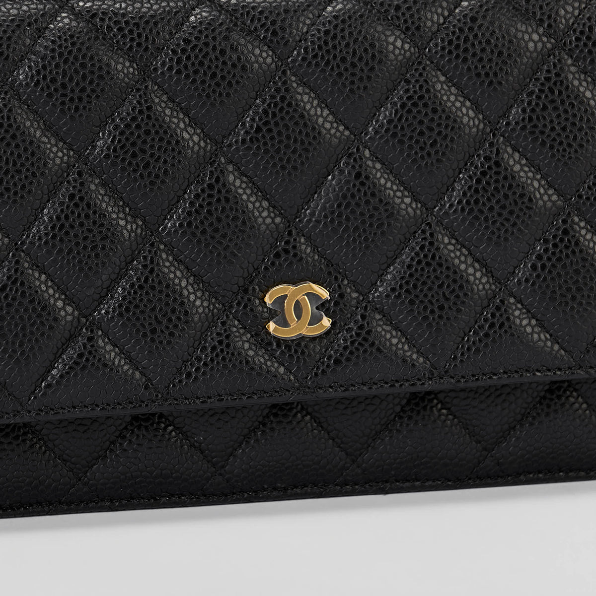 Chanel Wallet On Chain WOC Black Quilted Caviar Leather Gold Hardware