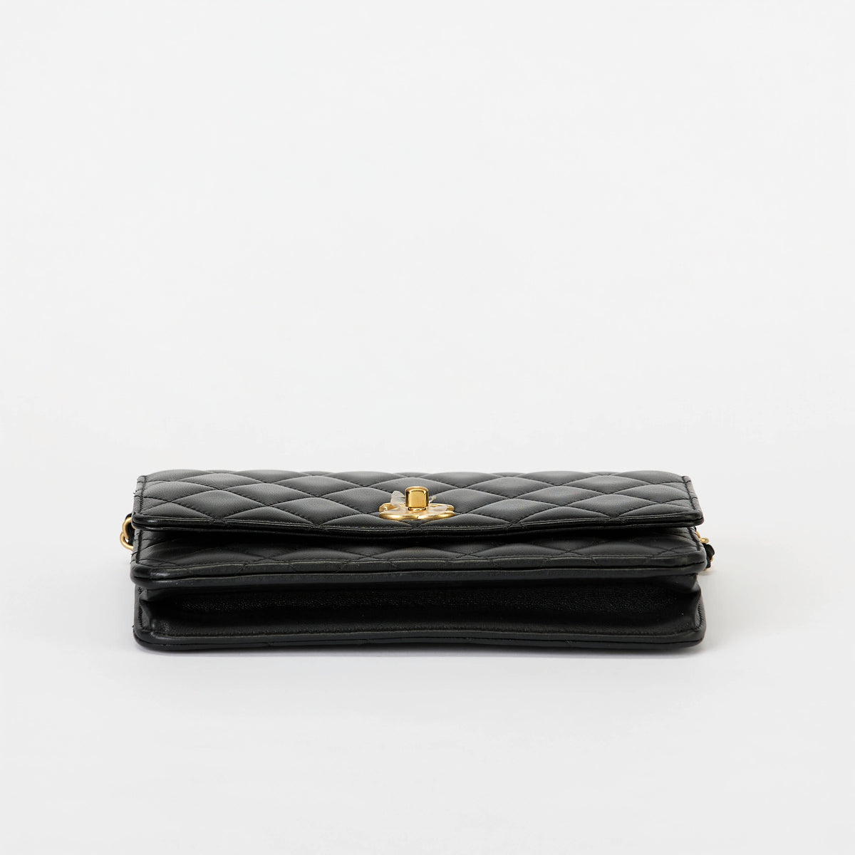 Chanel Wallet On Chain WOC Black Quilted Lambskin Leather Gold Pearl Ball Hardware