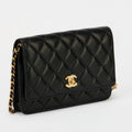 Chanel Wallet On Chain WOC Black Quilted Lambskin Leather Gold Pearl Ball Hardware