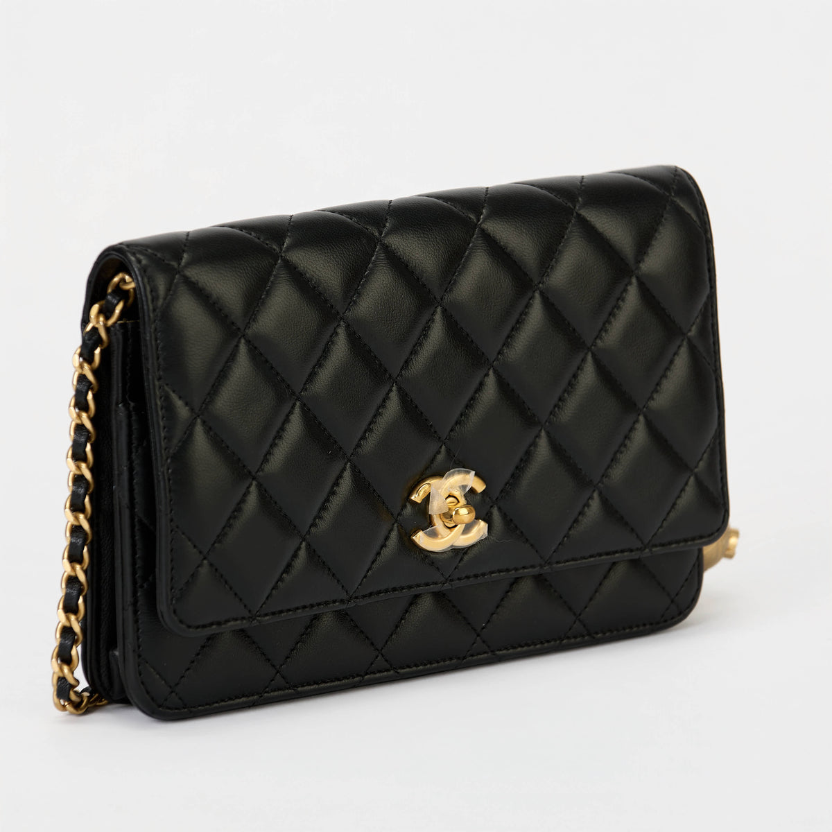 Chanel Wallet On Chain WOC Black Quilted Lambskin Leather Gold Pearl Ball Hardware