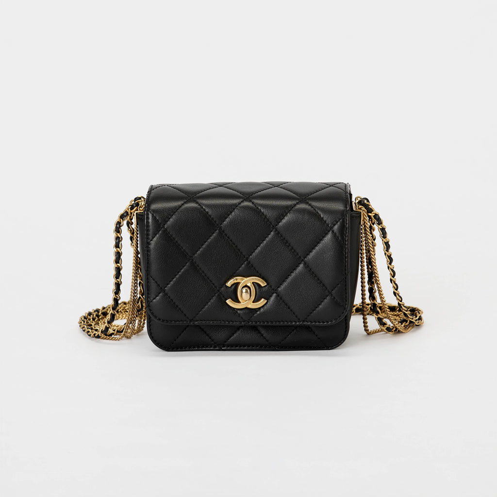Chanel Mini Classic Flap Bag Black Quilted Lambskin Leather Gold Hardware