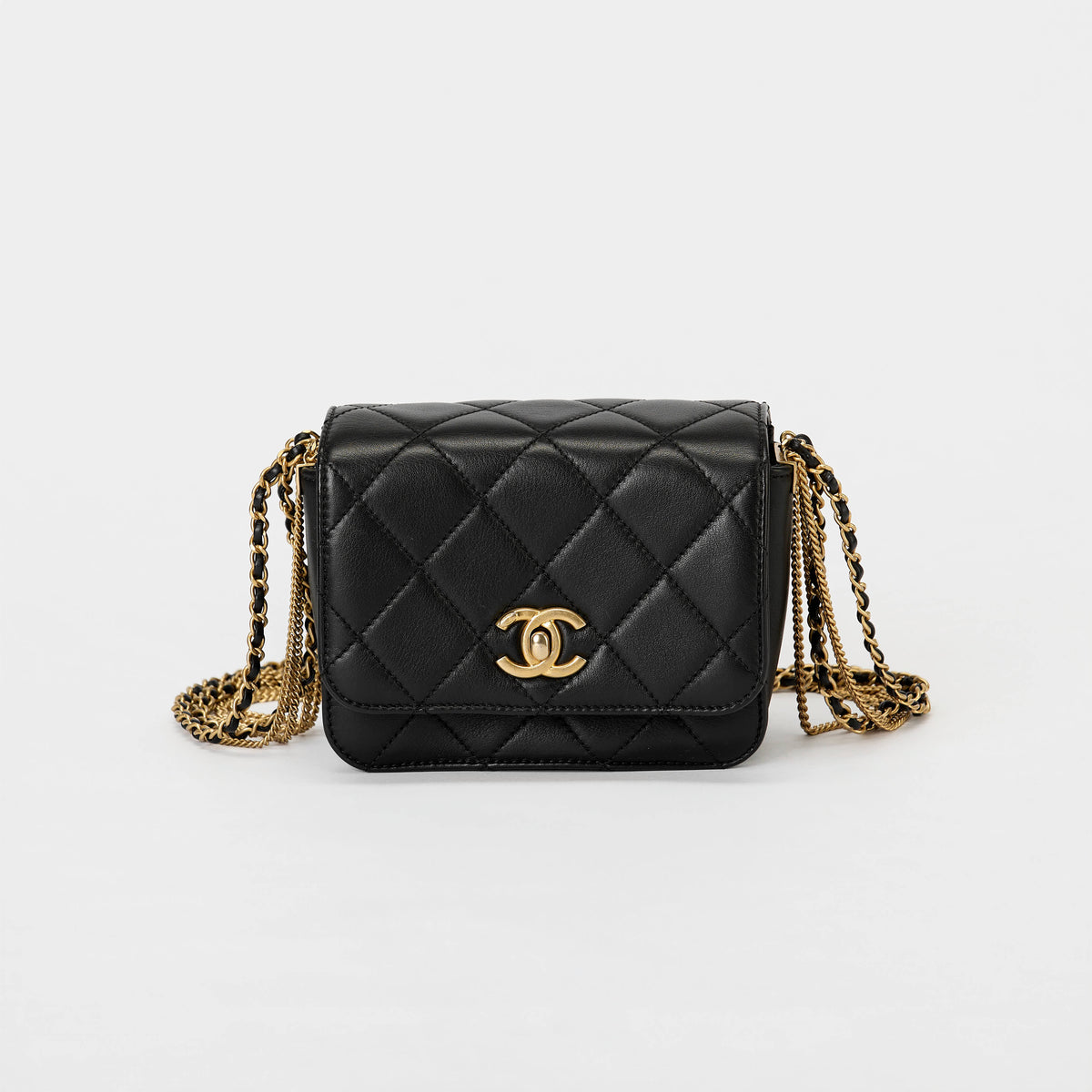 Chanel Mini Classic Flap Bag Black Quilted Lambskin Leather Gold Hardware