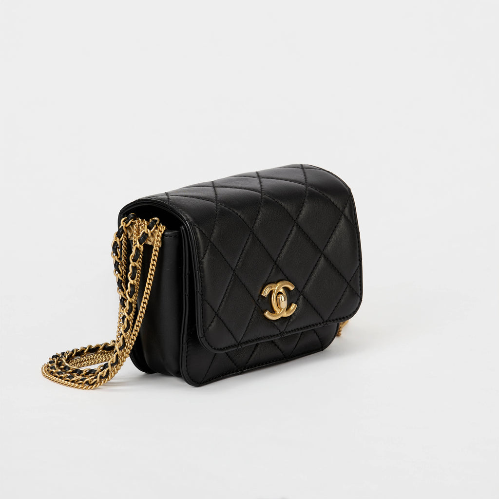 Chanel Mini Classic Flap Bag Black Quilted Lambskin Leather Gold Hardware