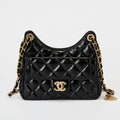Chanel Small Hobo Bag Black Quilted Crinkled Shiny Calfskin Gold Hardware