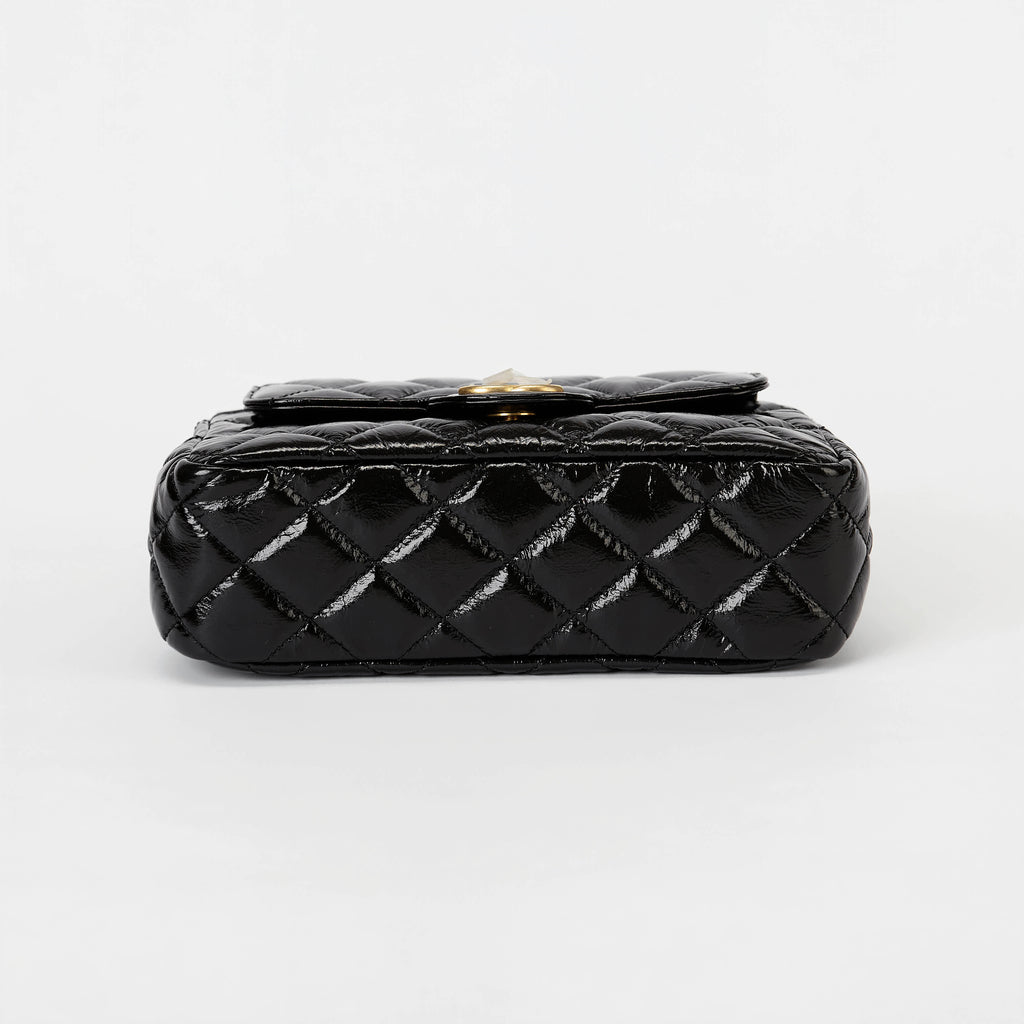 Chanel Small Hobo Bag Black Quilted Crinkled Shiny Calfskin Gold Hardware