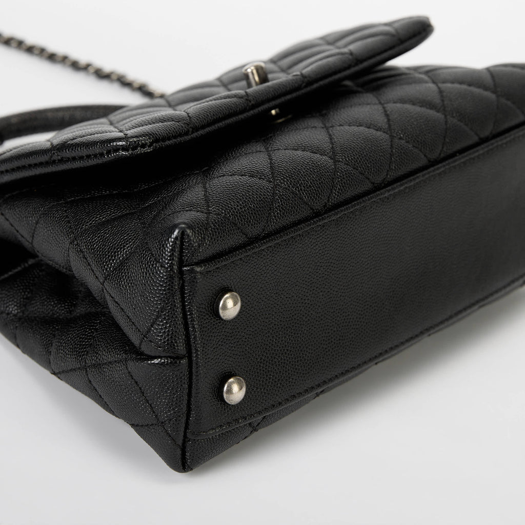 Chanel Small Coco Handle Flap Bag Black Quilted Caviar Leather