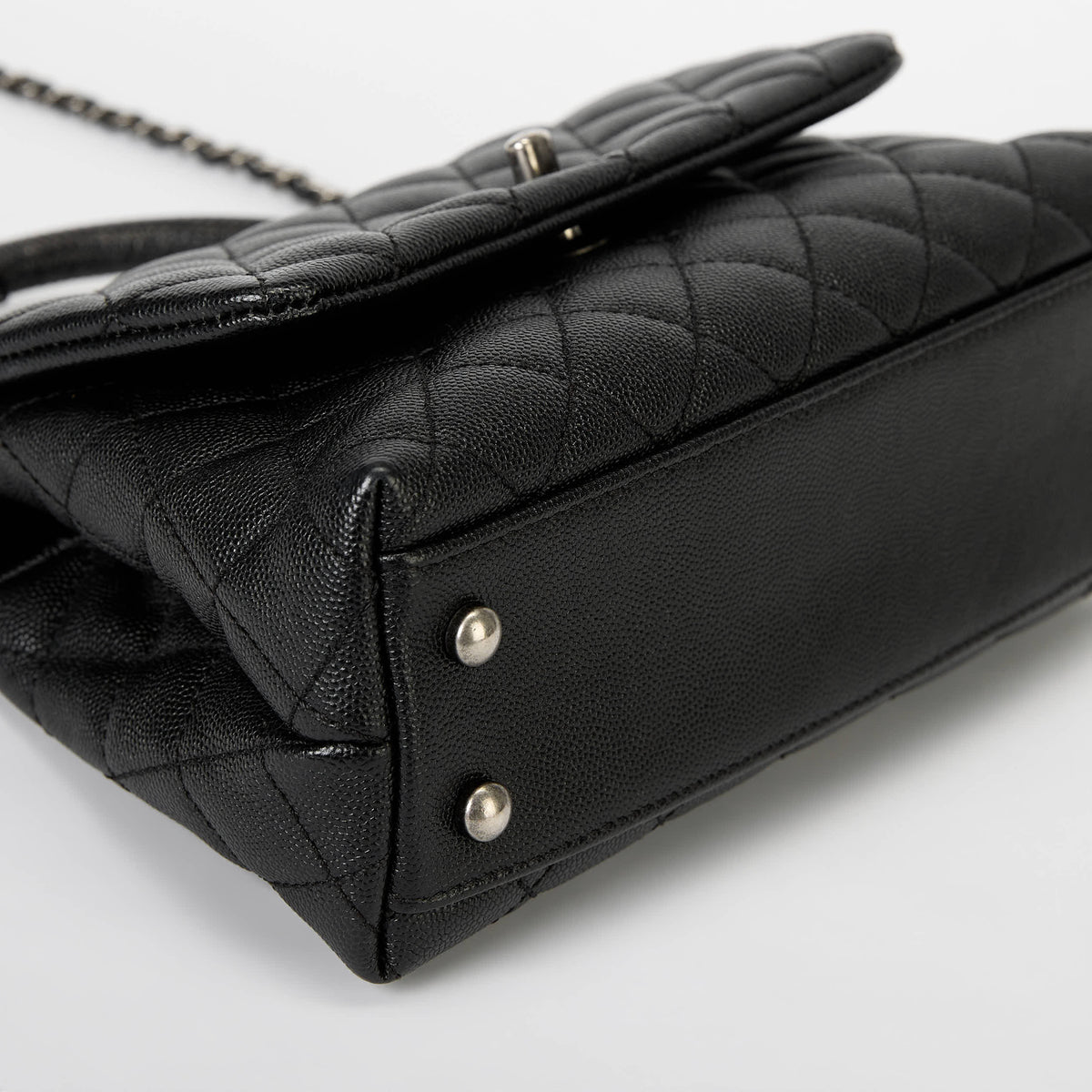 Chanel Small Coco Handle Flap Bag Black Quilted Caviar Leather