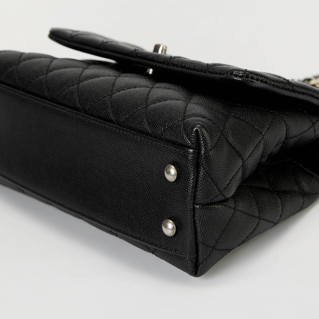 Chanel Small Coco Handle Flap Bag Black Quilted Caviar Leather